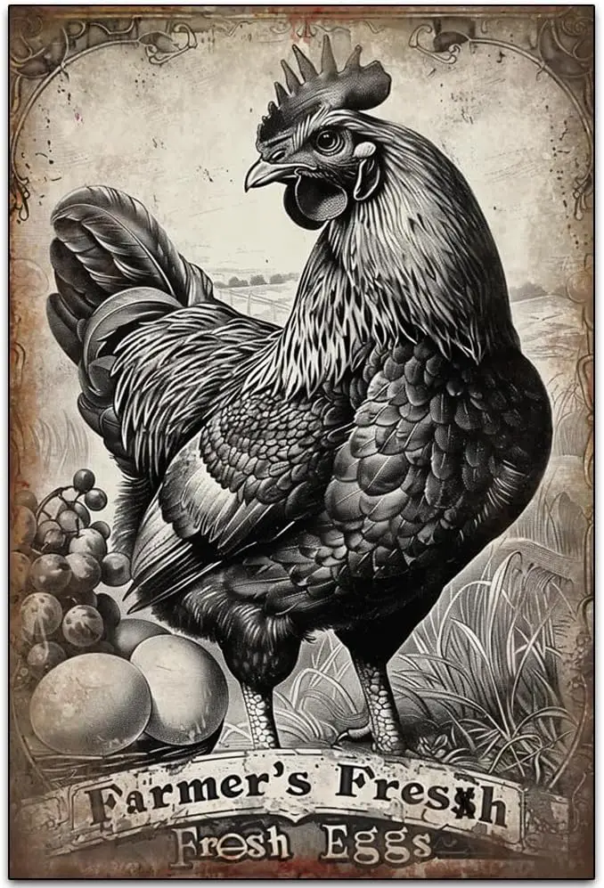 Яйцо Frmer's Fresh Egg Sgns Retro Clssc rt Wll Decorton Grge ​ Png rtwork Orgnl Vntge Desgn Metl Prnt Плакат