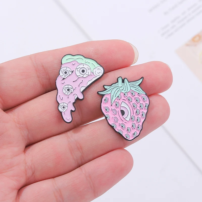 Intensive Eyes Enamel Pins Custom Pink Punk Skeleton Butterfly Pizza Hourglass Strawberry Brooch Gothic Lapel Badgs for Friends images - 6