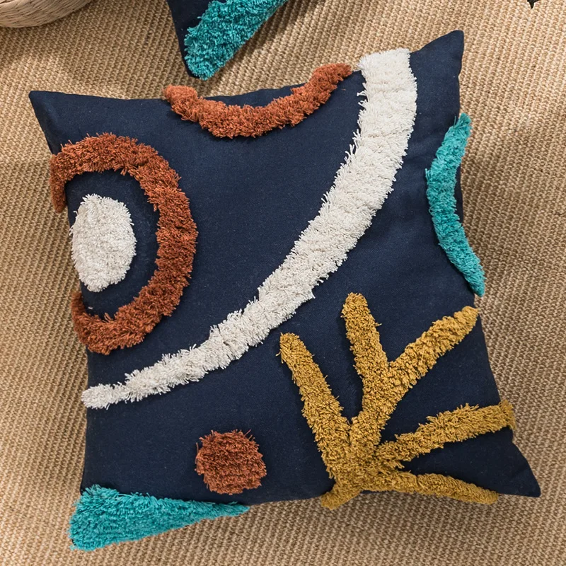 

45x4 5/30x50 см скандинавский Декор чехол для подушки темно-синяя стеганая Подушка Чехол с цветочной многоцветной вышивкой чехол для подушки див...