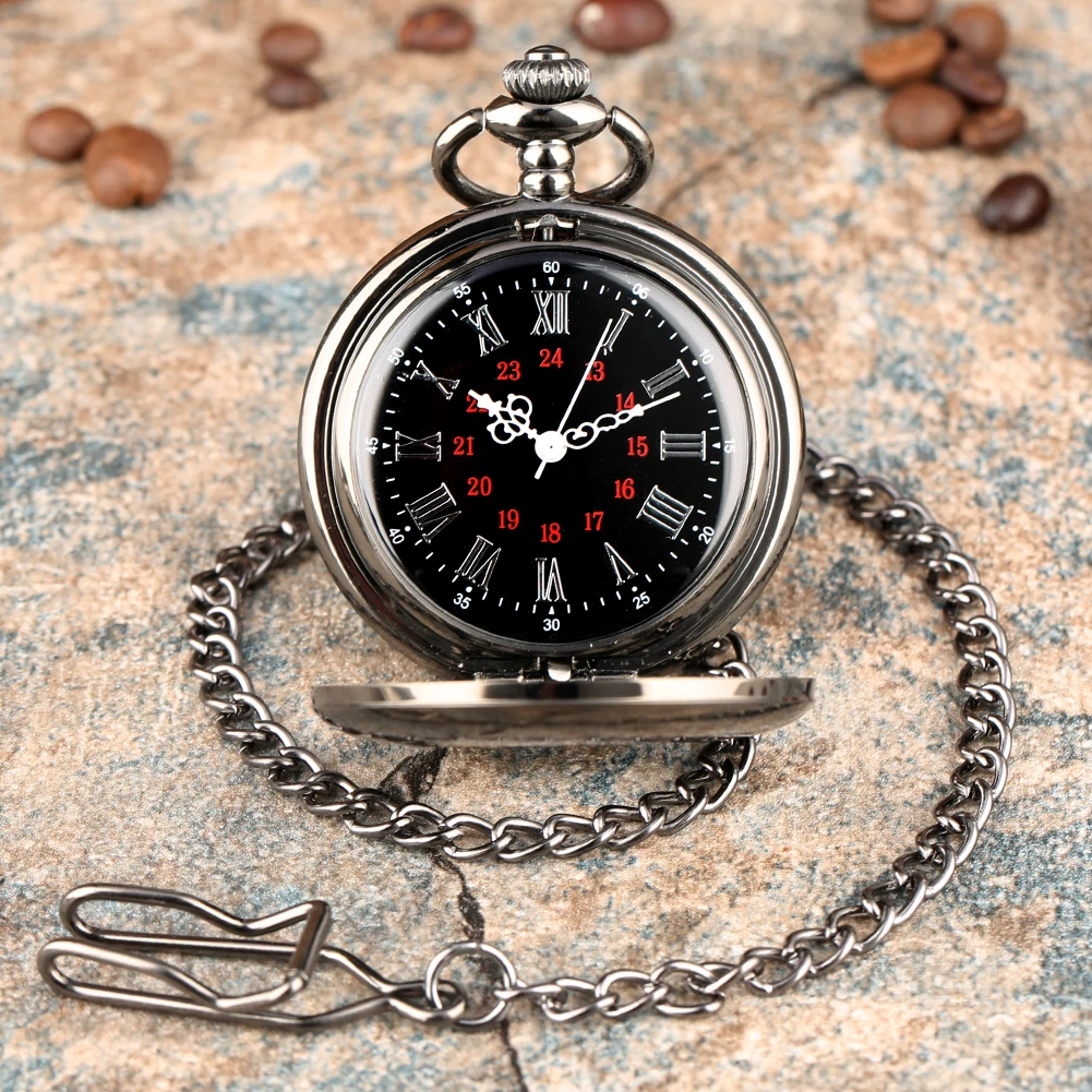Smooth Black Hollow Circle Mechanical Pocket Watch White Pointer Vintage Hand Winding Pendant Pocket Timepiece Retro Gift Male