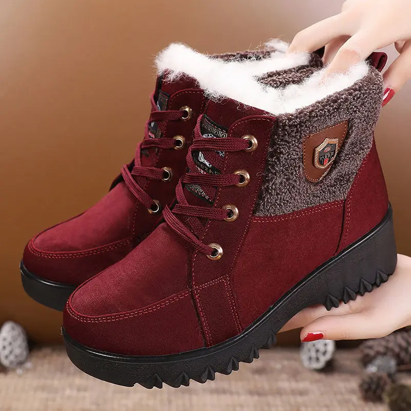 

2023 зимние теплые женские ботильоны, водонепроницаемые Нескользящие меховые хлопковые зимние ботинки, женская короткая обувь, размер 41 E391