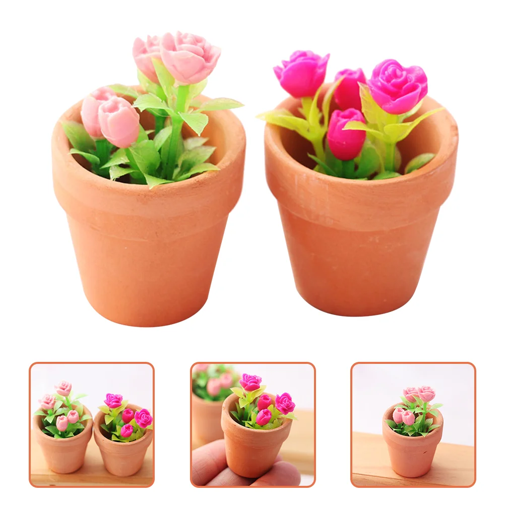 

2pcs Mini Flowerpot Mini Plant Model Accessories Furniture