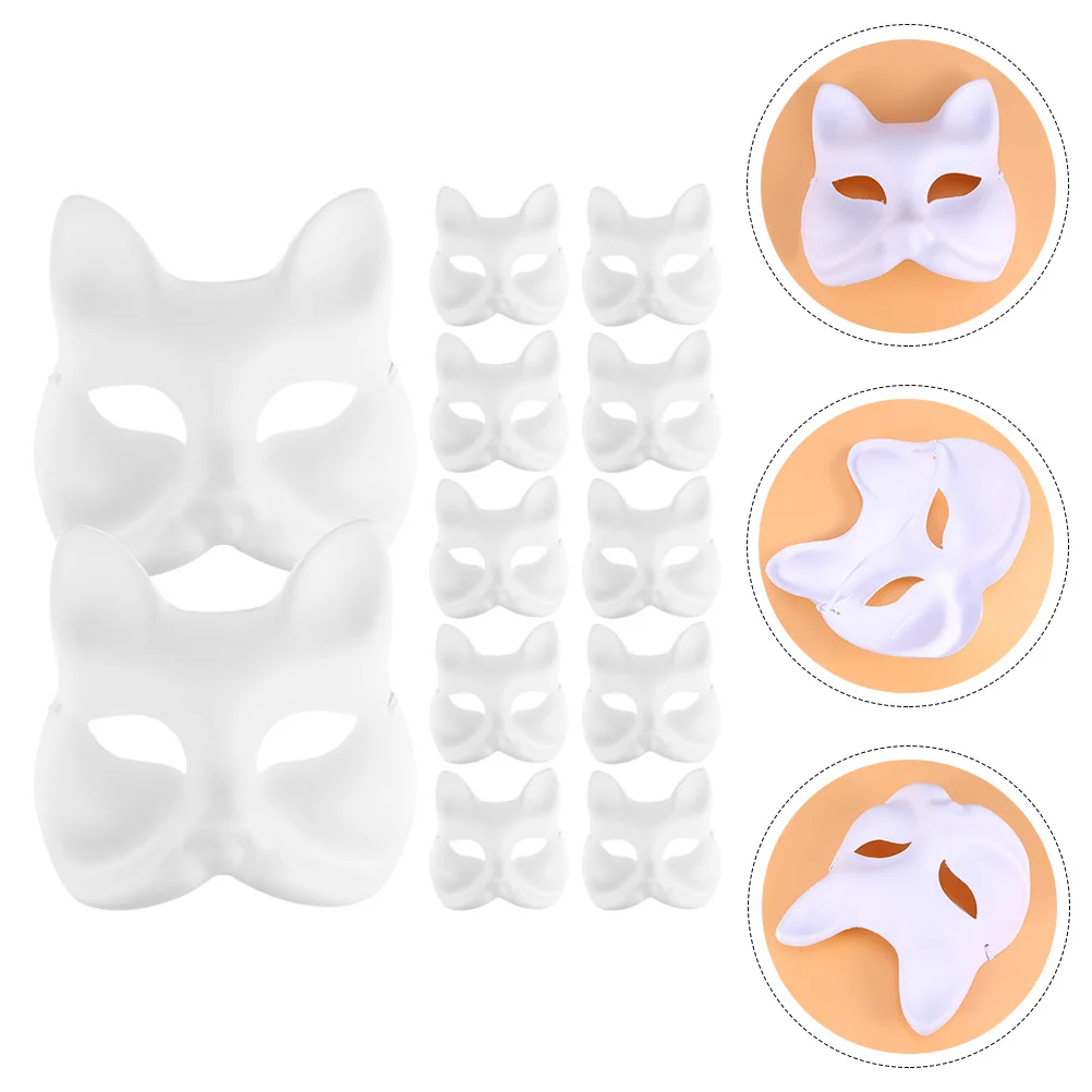 

12 Pcs Hand Painted Pulp Masks Masquerade Women Cosplay Costume Face Animal Kids DIY Party Paper White Blank Child