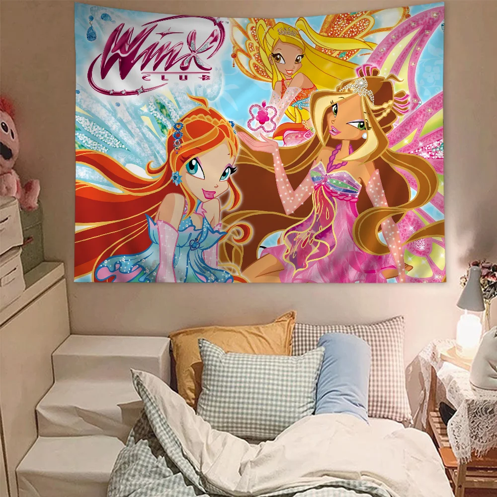 Девушка W-Winx-Clubs Большой настенный гобелен с мультяшным принтом Висит Таро Хиппи