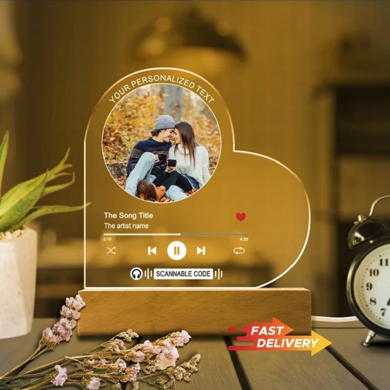 Персонализированная табличка Spotify Song с фотографией подарок на день рождения