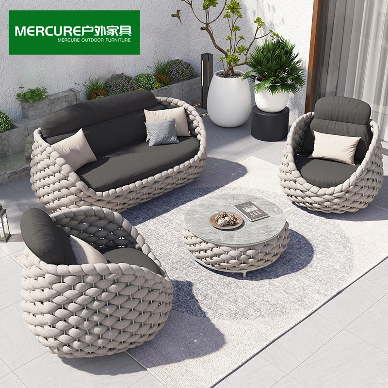 

Outdoor sofa courtyard villa balcony rattan chair tea table furniture combination open-air light room waterproof sunscreen ratta