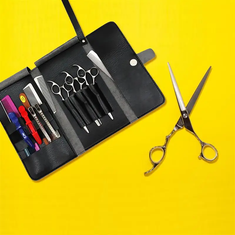 Кожаная сумка для ножниц и волос парикмахерский чехол инструментов регулируемый