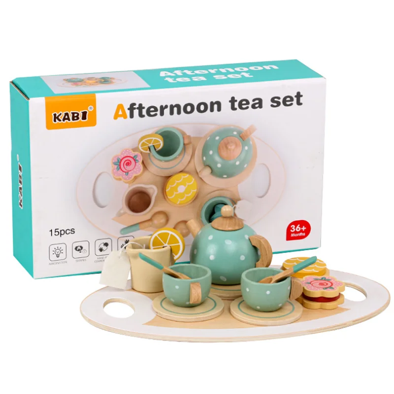 

Kids Wooden Afternoon Tea Set Toy Pretend Play Food Learning Role Play Game Early Educational Toys for Toddlers Girls Boys Gifts