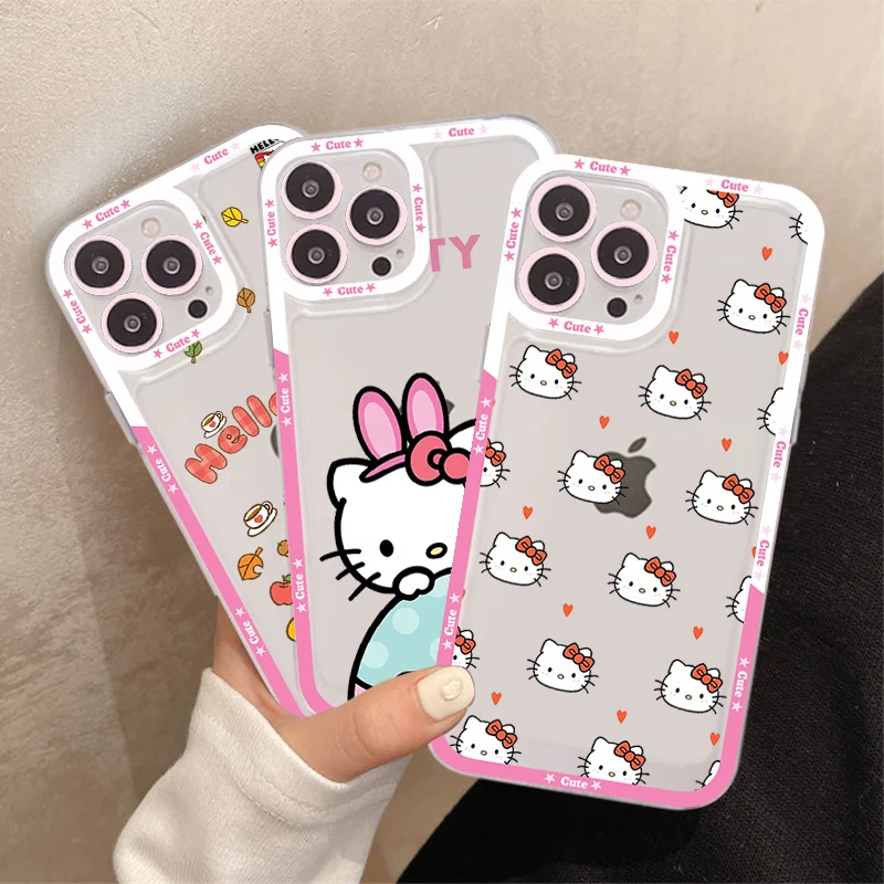 

Cute Cartoon Hello Cat Phone Case For IPhone 14 13 12 11 Pro Max Mini X Xs XR 6 7 8 Plus SE 2020 Transparent Case