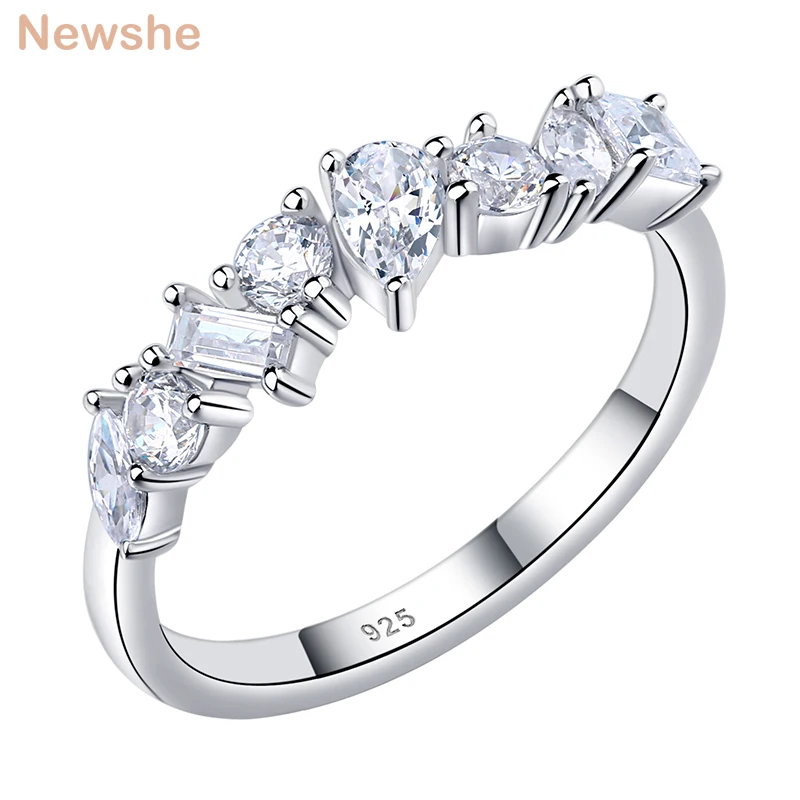 Newshe 925 Sterling Silver Irregular White AAAAA Cubic Zirconia Wedding Engagement Ring For Women Personality Jewelry Gift | Украшения и