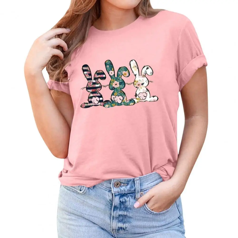 

Unisex T-shirts O Neck Pullover Plus Size Rabbit Print Casual Top Couple T-shirts Top Round Neck Short Sleeve Easter T-shirts