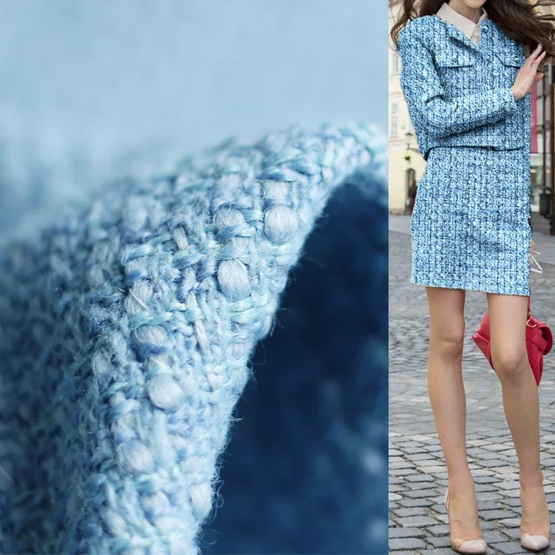 Тканевая твидовая ткань Redraspberry синего цвета тканевая материал одежды осеннее