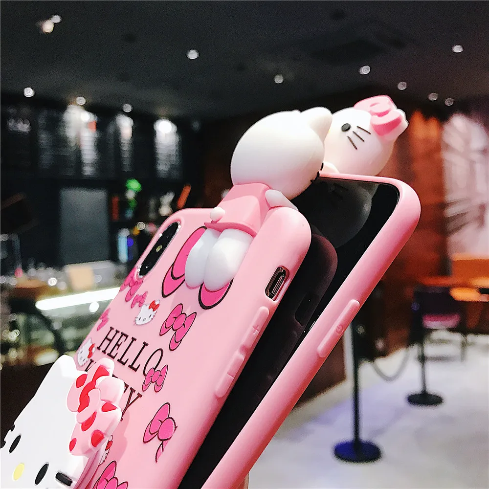 For Xiaomi Redmi 8 8A 9 9A 9C 10 10A Note 7 8 9 9s 10 11 Pro Case Hello Kitty TPU Phone Case With Holder Strap Rope images - 6