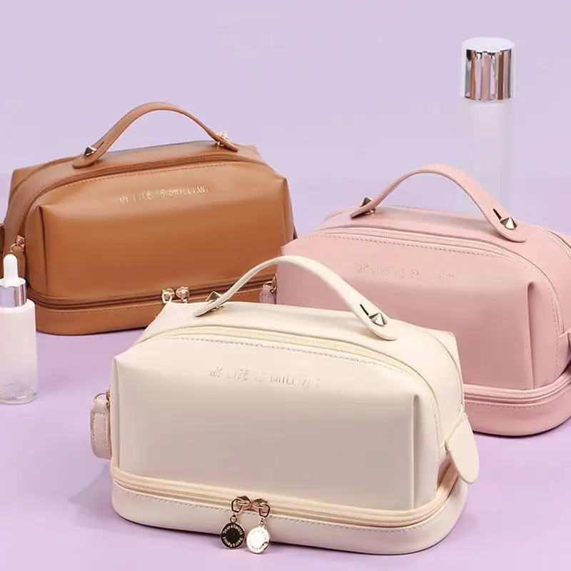 

Large-Capacity Travel Cosmetic Bag Portable PU Leather Makeup Pouch Women Waterproof Washbag Multifunction Toiletry Kit
