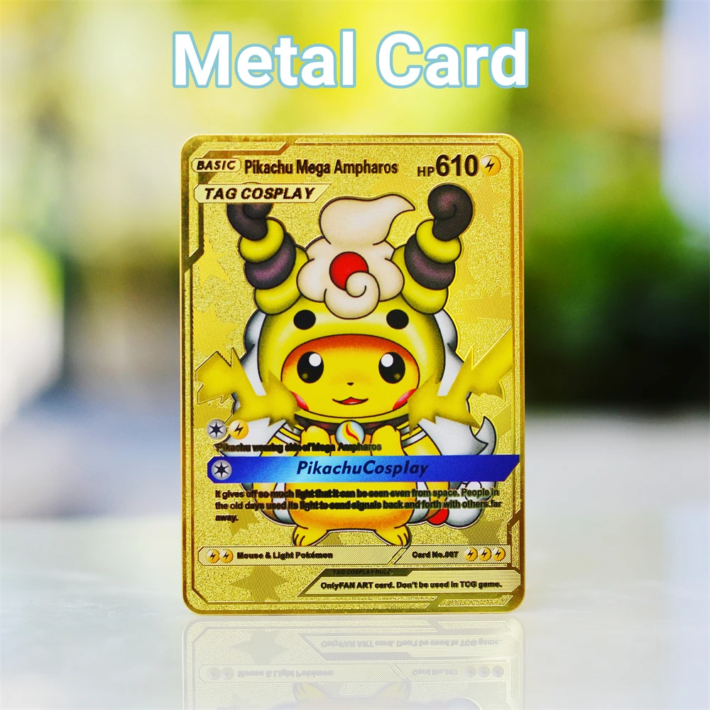

Pokémon Cards Vmax Metal Pokemon Letters Pikachu Charizard Mewtwo Anime Real Iron Card Golden Pokimon letter Metal Children Toys