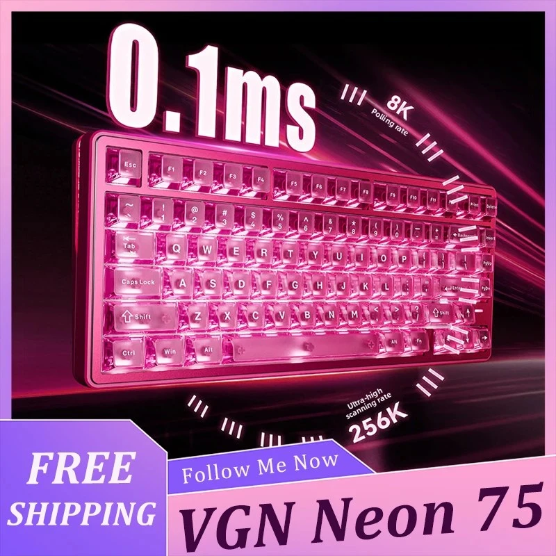 Фото Механическая клавиатура VGN Neon 75 Ultimate с тремя режимами подключения, магнитными переключателями, для киберспорта, игровая клавиатура с аккумулятором 8000 мАч, аксессуар для ПК, для геймеров Valorant №1