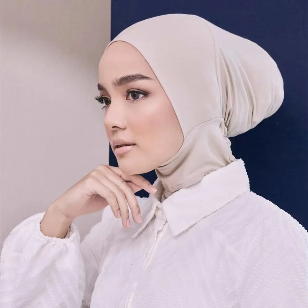 

New Modal Monochrome Malaysia Elastic Cap Top High Elastic Mercerized Cotton Women's Neck Cap Hijab Muslim Fashion Turban