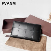 2022 new cowhide large plaid woven long zipper wallet luxury brand design multifunctional practical clutch simple fashion unisex