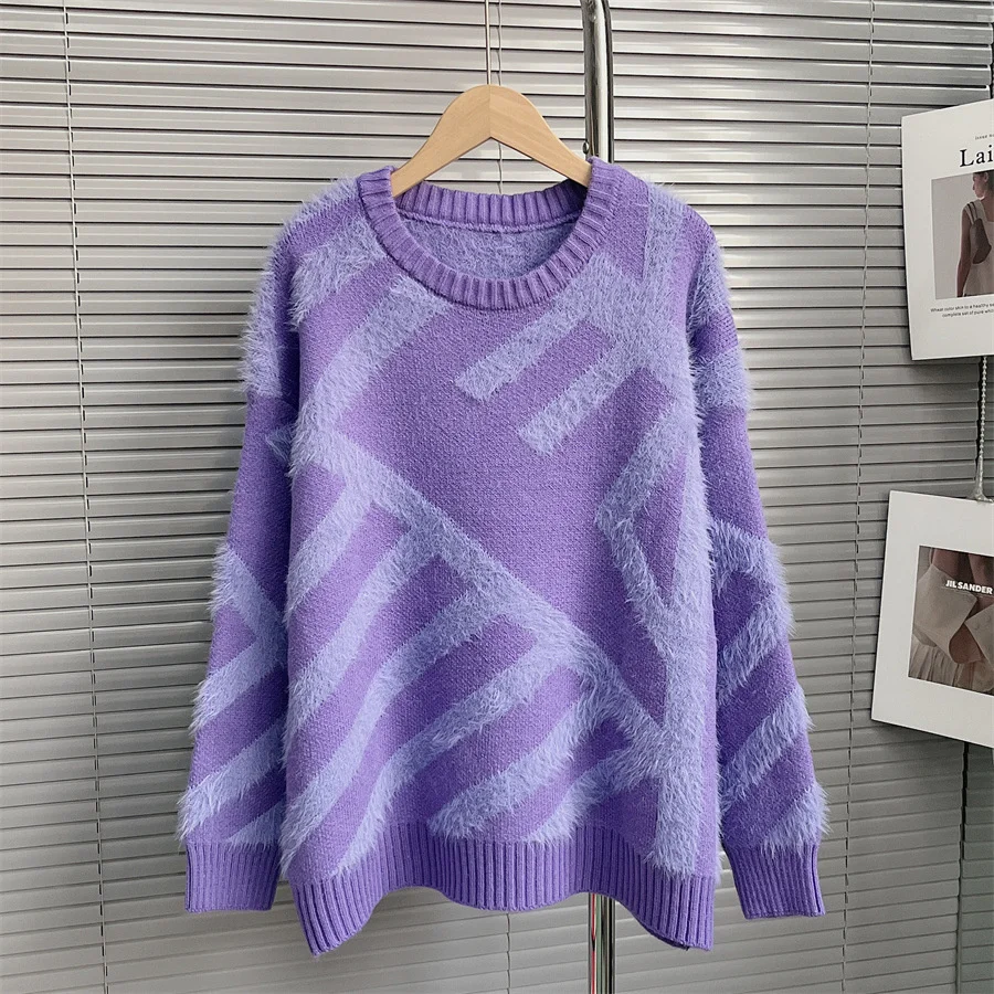 

Sweet women's long sleeve o neck pullover 2022 autumn winter new color contrast knitting sweater beautiful tops M124