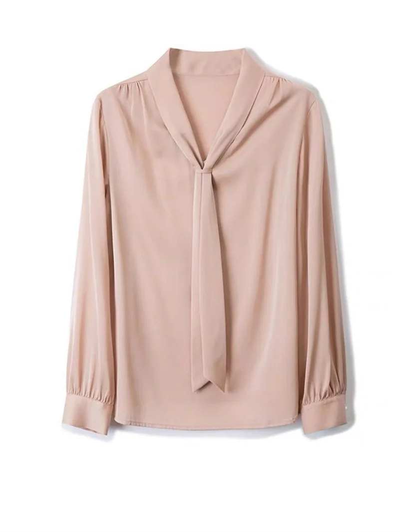 Женская однотонная атласная блузка с длинным рукавом и воротником-шарфом |