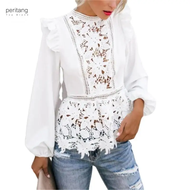 

Женские кружевные блузки с цветочным рисунком, белые топы с длинным рукавом в стиле бохо, дамские ажурные рубашки, Элегантная блузка в уличном стиле, осень-весна 2023