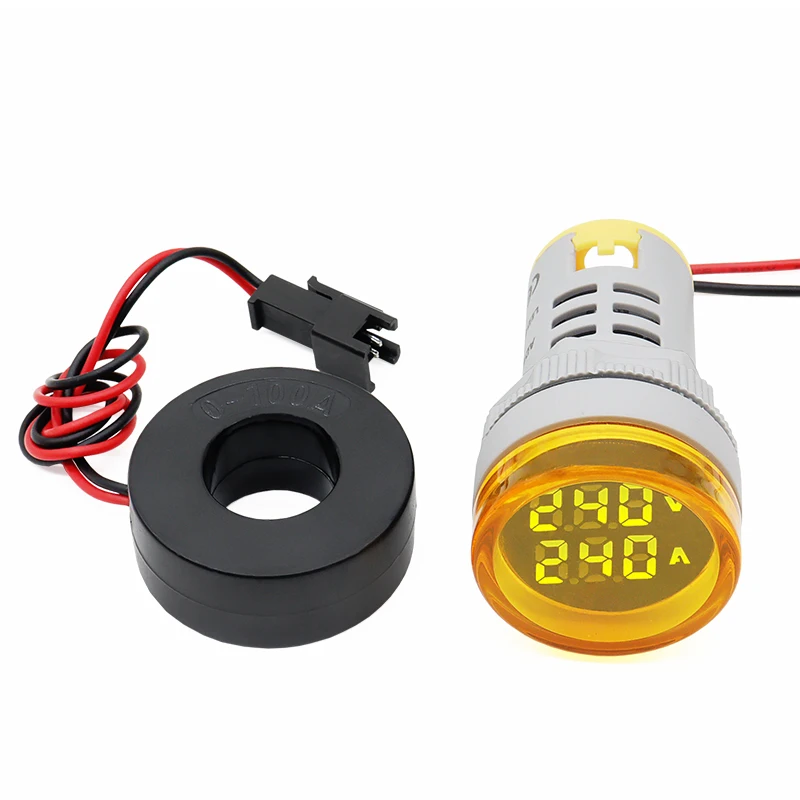 

Круглый светодиодный двойной дисплей, ампер переменного тока, вольт, мини-цифровой индикатор переменного тока 20-500 В, вольтметр, амперметр, панельный измеритель 0-100 А