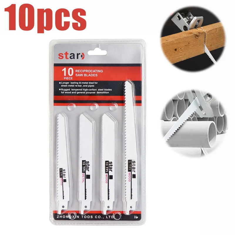 10Pcs Reciprocating Saw Blade High Carbon Steel Saber Saw for Wood Metal Multi Saw Blade Cutting Dics Power Tools Accessories