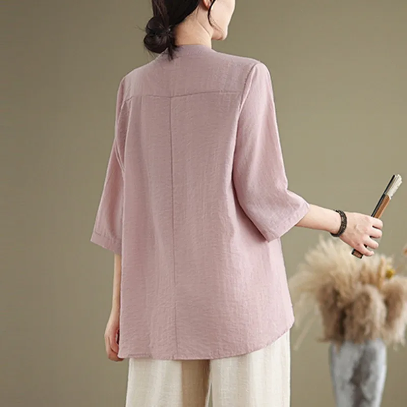 Женская Повседневная рубашка с цветочной вышивкой винтажная Свободная в