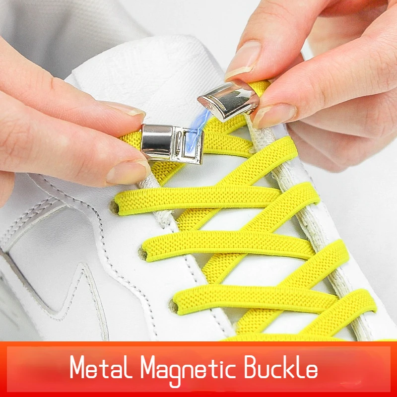 1 Pair Elastic No Tie Shoelaces Flat Shoe Laces For Kids and Adult Sneakers Quick Lazy Metal Magnetic Lock  Shoe Strings