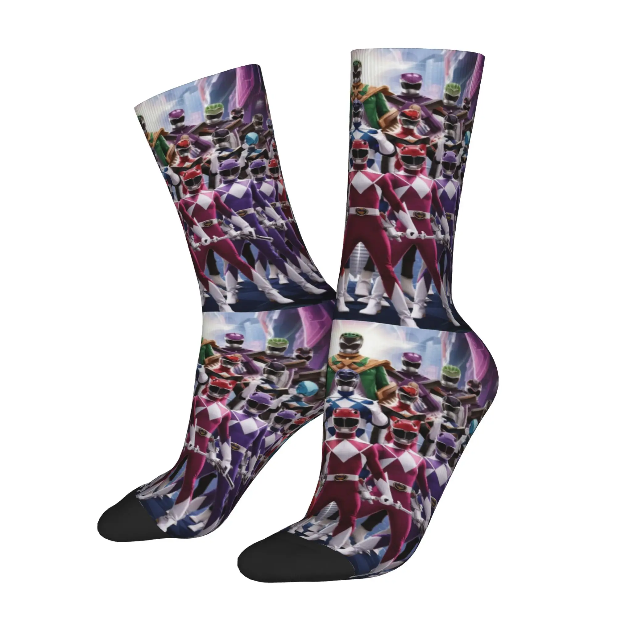 Фото Баскетбольные носки Crazy Design Power R-Ranger 90s, длинные носки из полиэстера для женщин и мужчин, нескользящие №1
