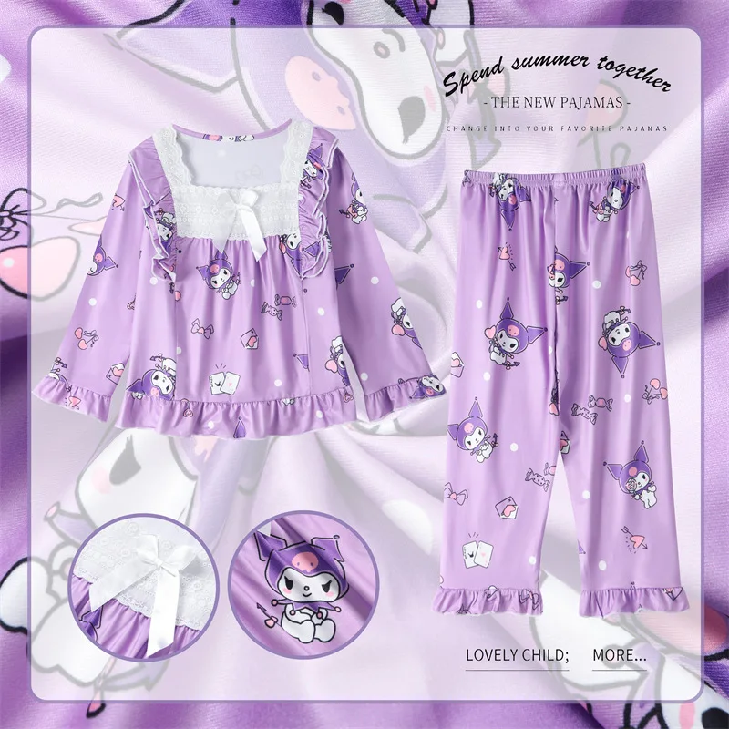 

Cute Hellokittyed Autumn Kids Pajama Set Kawaii Anime Sanrio Cinnamoroll My Melody Kuromi Cartoon Cotton Casual Homewear
