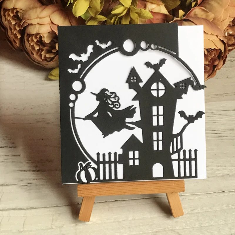 

Halloween Witch House Bat Invitation Metal Cutting Dies Embossing Folders For Card Making Crafts Diy Scrapbooking Die Cutter New