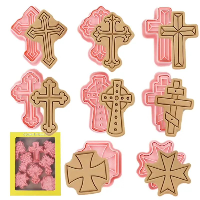 

Cookie Mold Cross Shape Christmas Cross Cookie Cutter Set Of 8 Cartoon 3D Embossed Cookie Cutter For Chocolate Cake Fondant Clay