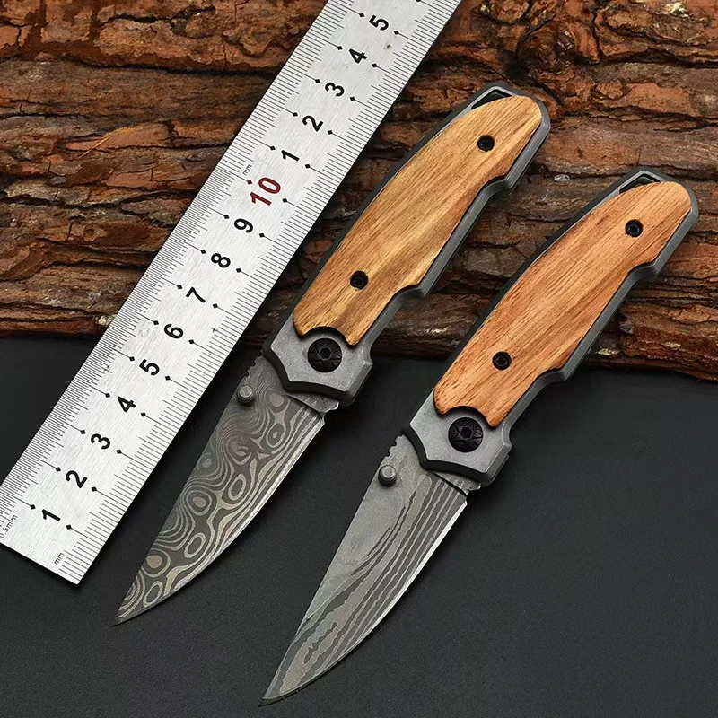 

New Outdoor Folding Knife Damascus Pattern Camping Self Defense Mountaineering Portable Multi purpose Folding Knife Fruit Knife