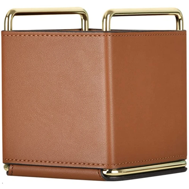 

Multifunctional Leather Desktop Storage Box,Office Pen Holder Cosmetic Storage Box Desktop Manager Organisar Case(Brown)