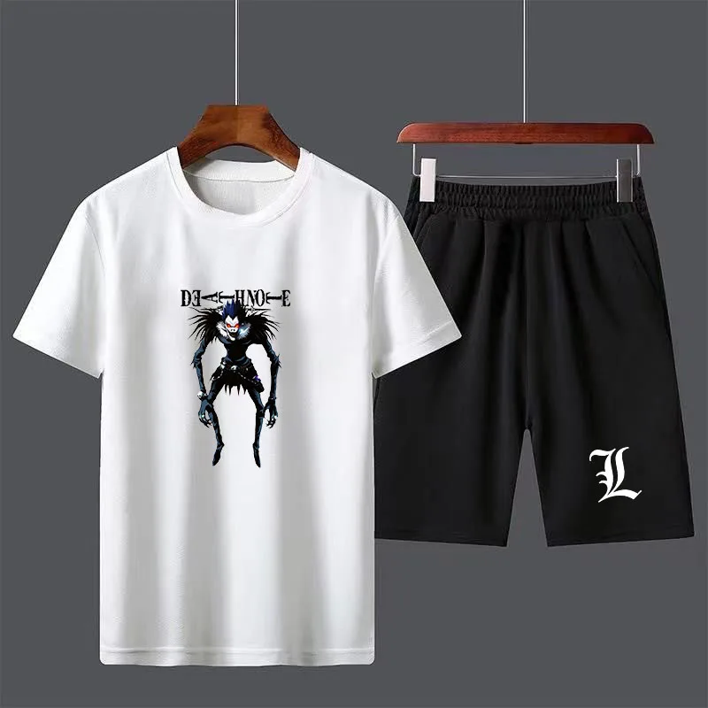 Anime Death Note Boys Male Casual Short Sleeve Top Pants Suits Streetwear Tops Tshirts Men's T Shirt Set
