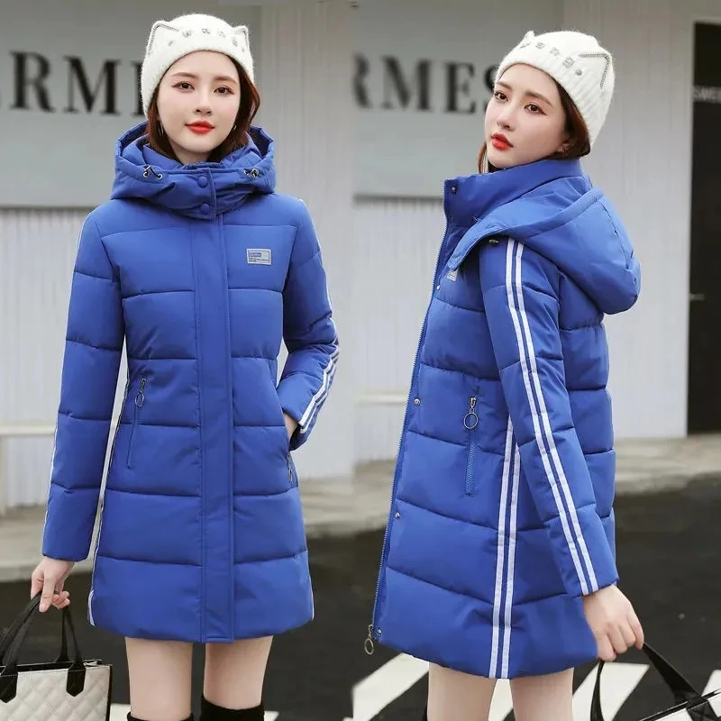

Winter Jacket Women's Medium-Long Down Cotton Jacket Loose Warm Hooded Parka Fashion Casual Student Coat