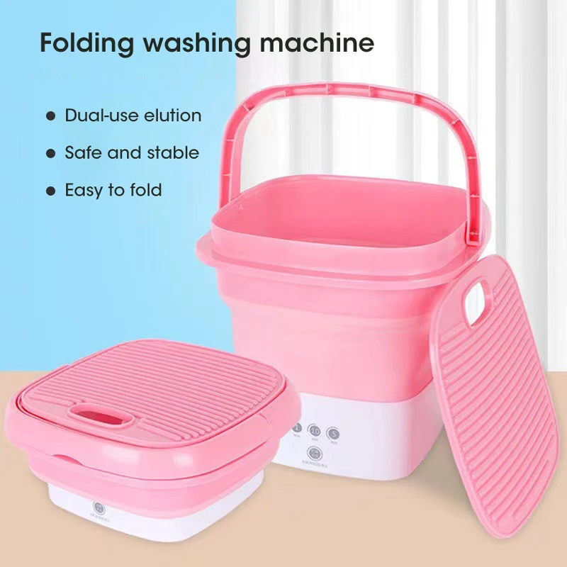 Portable Mini Folding Washing Machine Home Cleaning Bucket Wash Underwear Sock Touch Button With Dehydration Function For Travel