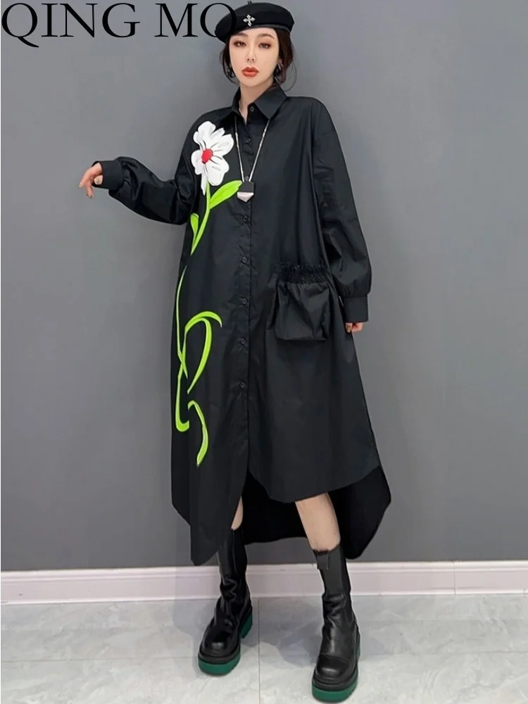 

Женское платье-поло с цветочным принтом, средней длины и карманами