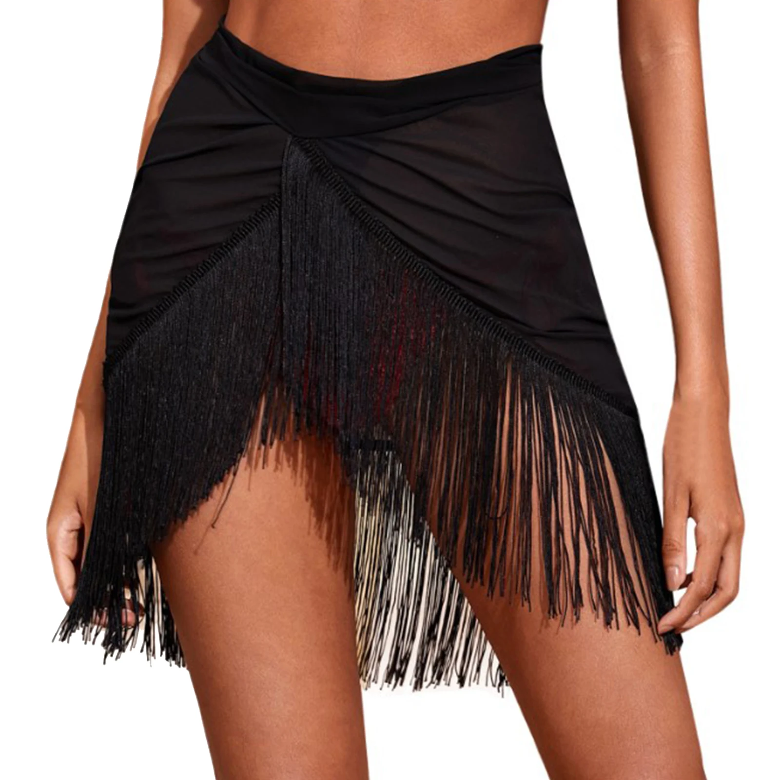 

Womens Sexy Skirt See-through Cover Ups Beachwear 2022 Woman Lace-up Tassel Skirt Solid Color Irregular Fringed Skirts Swimwear