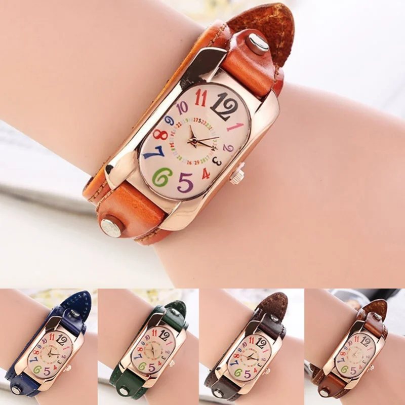 

Vintage Casual Women Watch Alloy Dial Faux Leather Strap Oblong Case Analog Quartz Clock Ladies Wrist Watches Relojes Para Mujer