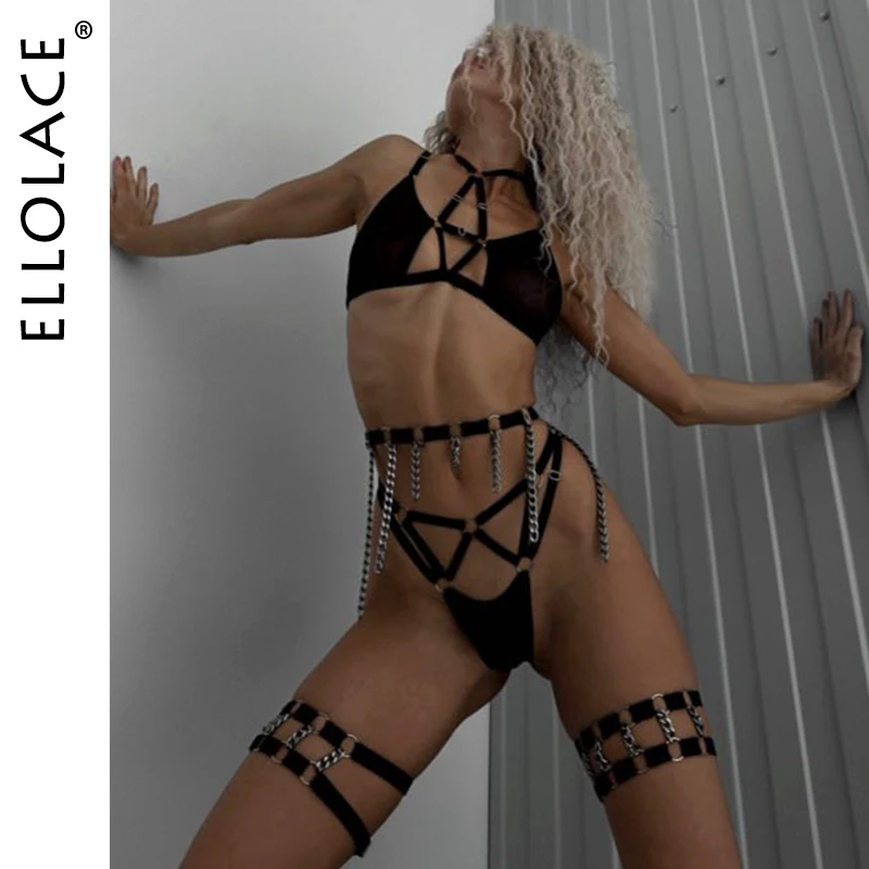 

Ellolace Erotic Lingerie Tassel Garter Sensual Underwear Halter Bra See Through Fancy Outfits Sexy Delicate Tulle Exotic Sets