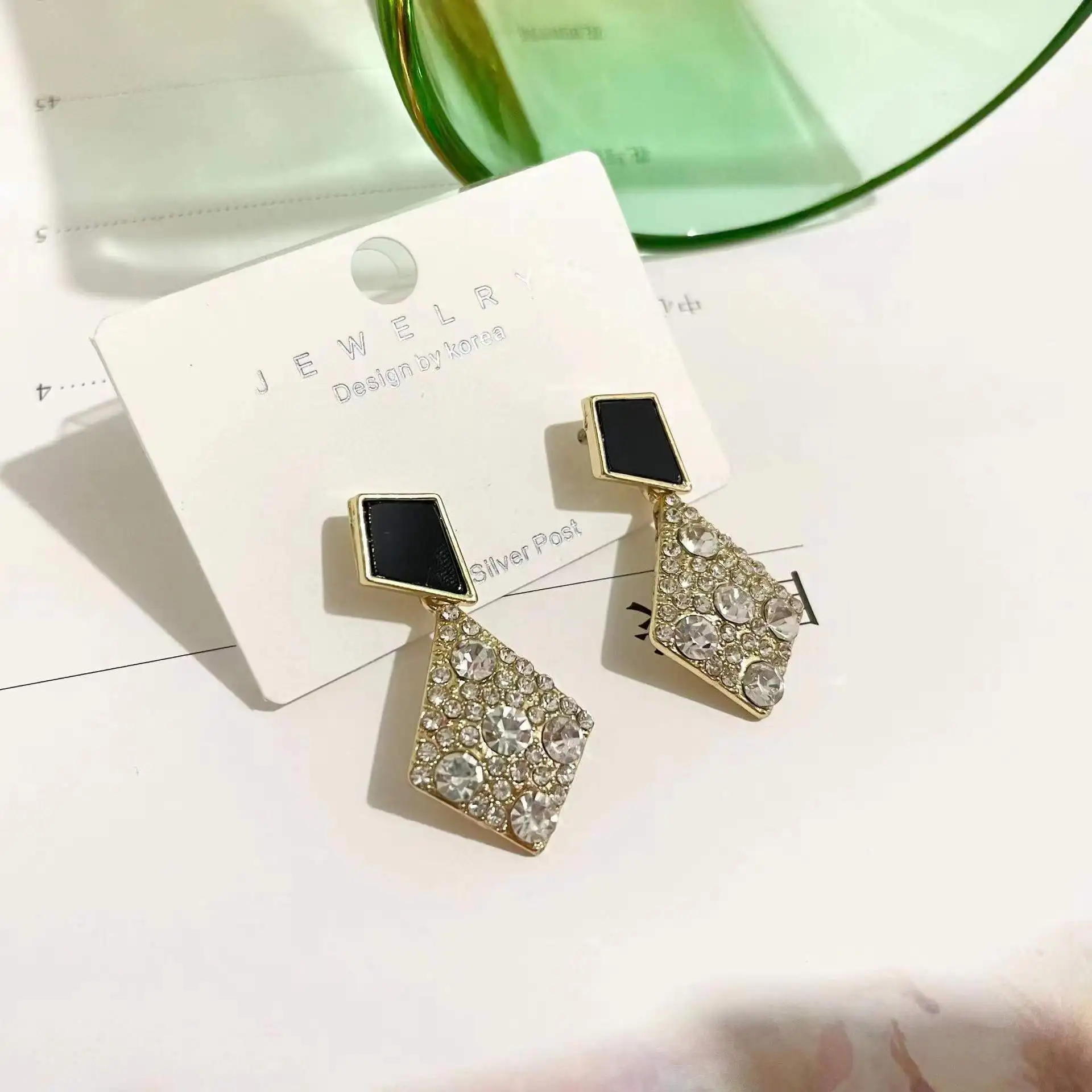 

Geometry Full Rhinestones Pendant Stud Earrings Fasion Jewellery Long Drop Earrings Vintage Women's Accessories Black Earrings