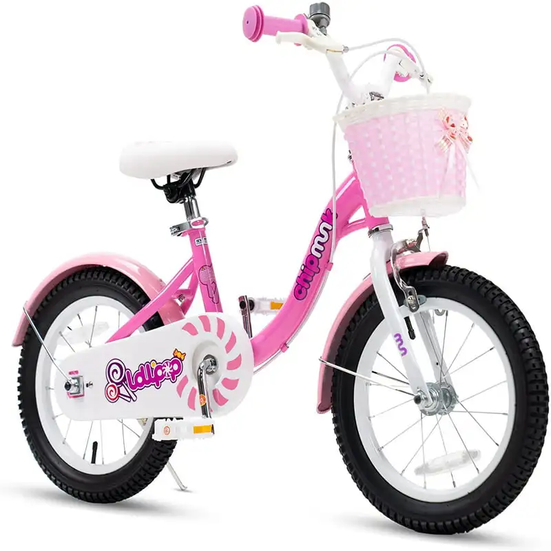 Girls Kids Bike  with Basket Kickstand 18 Inch Lollipop Pink