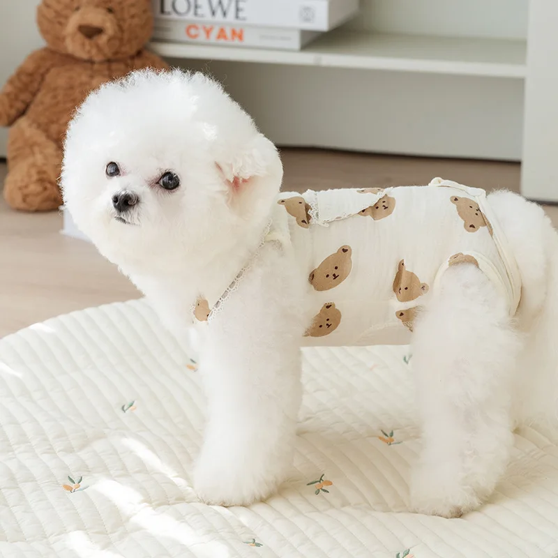

Cute Bear Dog Clothes Summer Bag Belly Clothes Teddy Thin Four-legged Home Clothes Small Dog Onesie Pet Jumper
