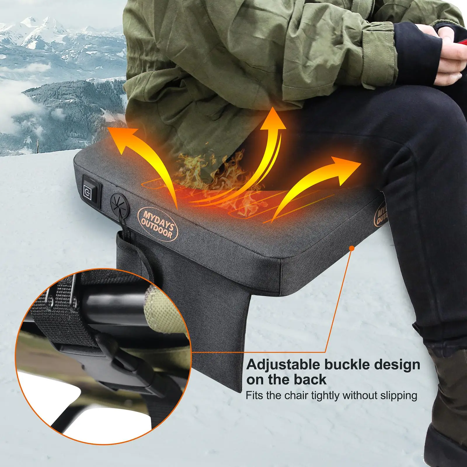 

USB Memory Foam Seat Cushions Square Rocking Chairs Heated Mat Non-slip 3-speed Temperature Control for Outdoor Fishing