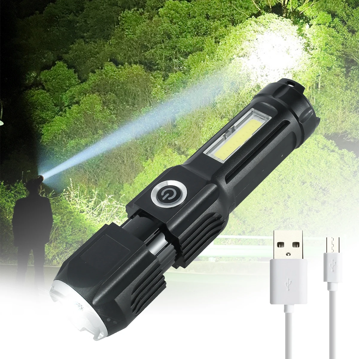 

Светодиодный фонарик с зарядкой от USB, масштабируемый водонепроницаемый IPX4 фонарик XPE, светодиодный тактический фонарик с боковым светом, 4 ...