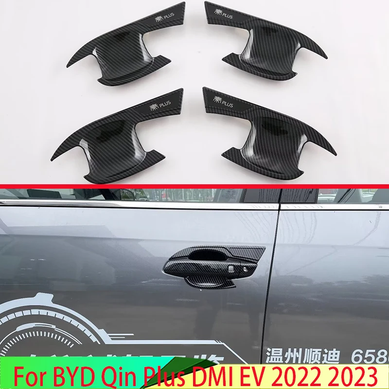 

For BYD Qin Plus EV DMI 2022 2023 Carbon Fiber Style Door Handle Bowl Cover Cup Cavity Trim Insert Catch Molding Garnish