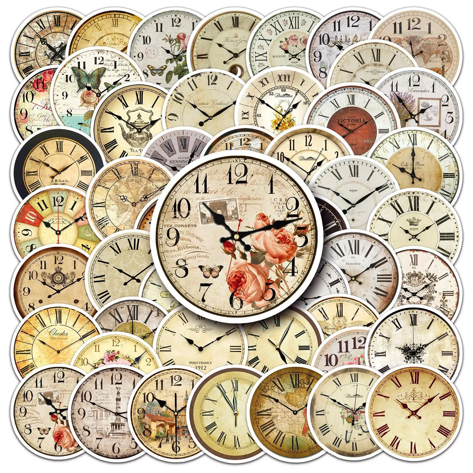 

10/30/50PCS Popular Cartoon Nostalgic Clock Stickers Pack Skateboard Guitar Decoration DIY PVC Notebook Helmet Graffiti Wholesal