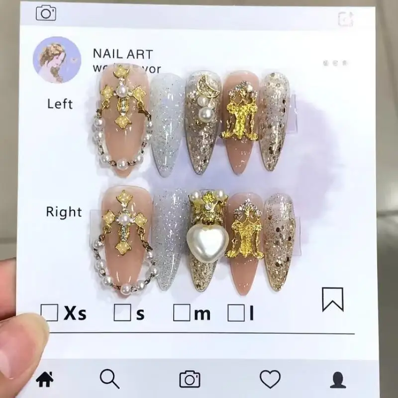 

Diy Fashion Diamond Chain Pearl 3D Handmade Manicure Temperament Bow Wearing Fake Nail Art Patch Stickers Gifts Toys for Girls